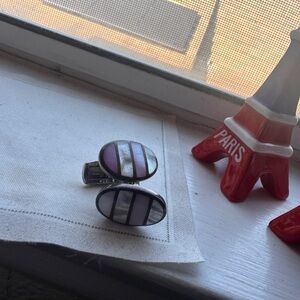 Mother of Pearl & Purple Inlay Silver-Tone Cufflinks